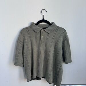 Axist Men’s Ribbed Drop-Stitch Knit Polo Shirt - Sage Grey - Size Large
